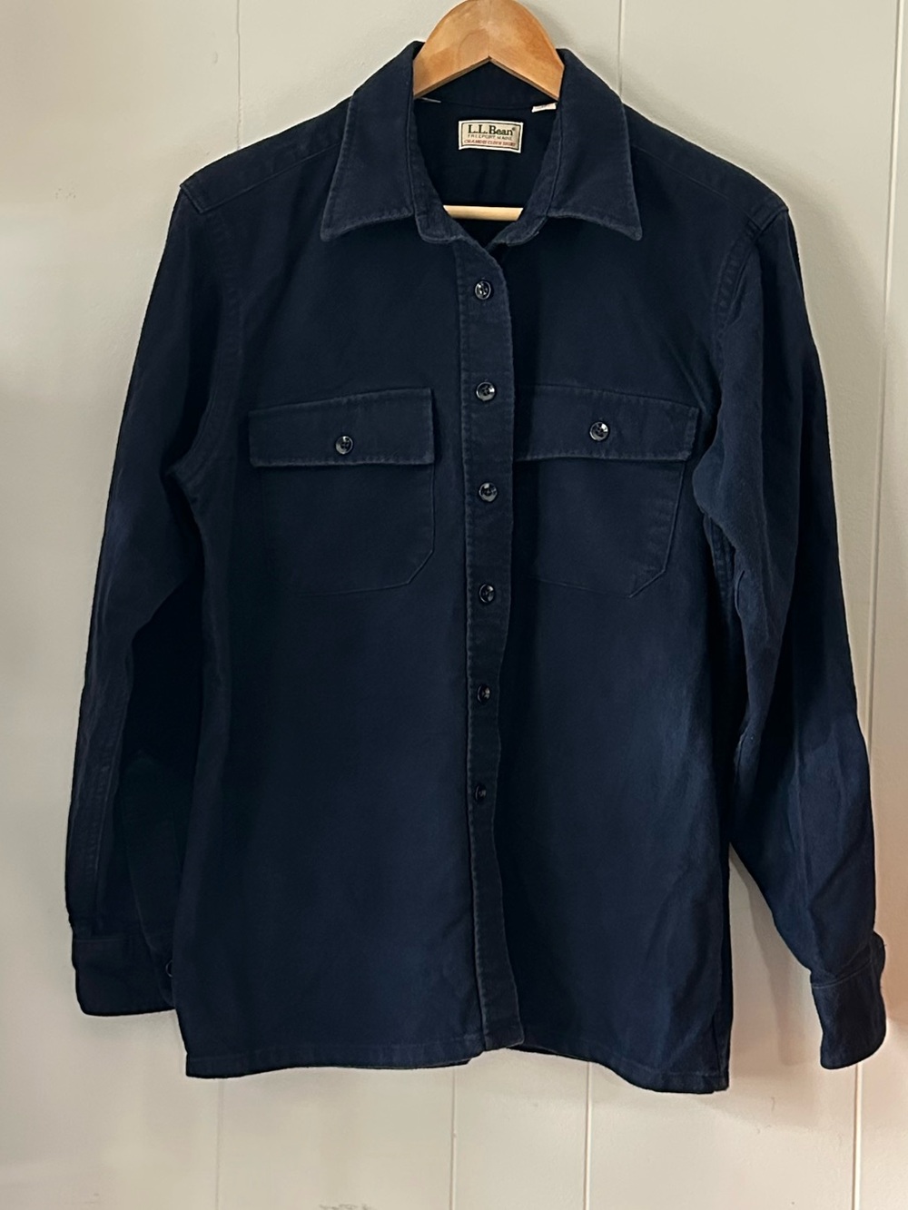 LL Bean Womens Navy Blue Heavyweight Chamois Cloth Shirt Size 16 Large Shacket